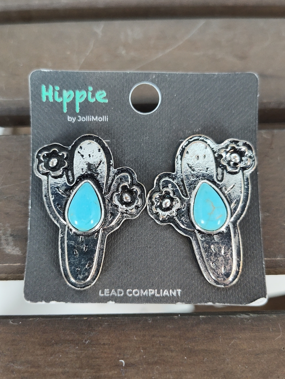 Hippie by JolliMolli Faux Turquoise And Silver Tone Cactus Stud Earrings